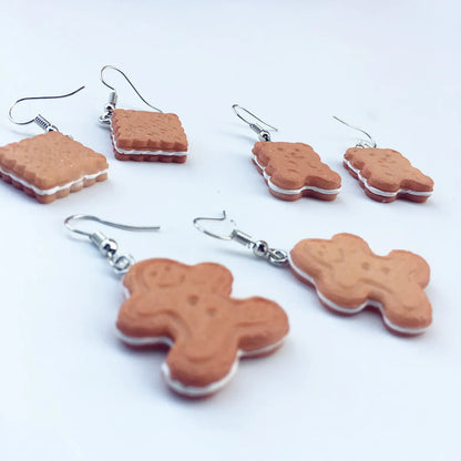 Cream Sandwich Biscuits Creative Bear Gingerbread Man Earrings