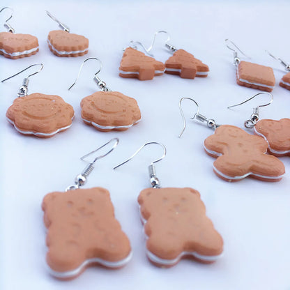 Cream Sandwich Biscuits Creative Bear Gingerbread Man Earrings