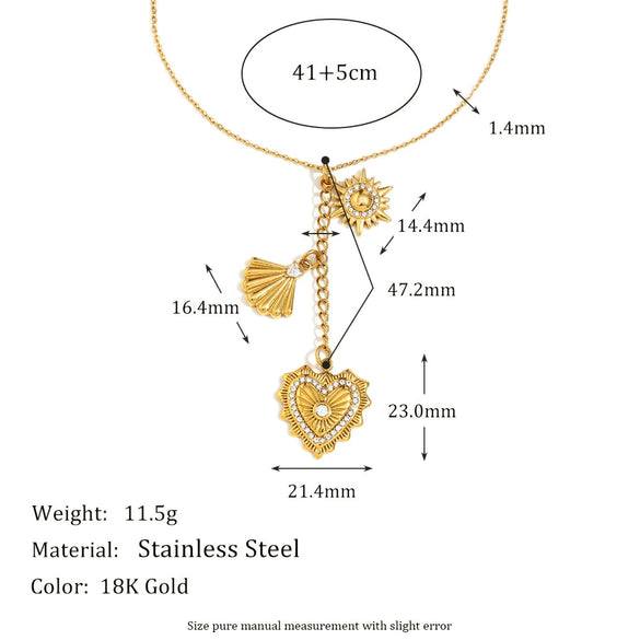 Creative All Match Personality Tassel Love Pendant Necklace For Women Stainless Steel And Titanium Steel Geometric And Heart Shaped 18K Gold Plated Electroplated