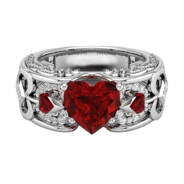 Creative Alloy Crown Heart Shaped Ruby Ring With Electroplated Princess Style Design For Unisex Jewelry Collection