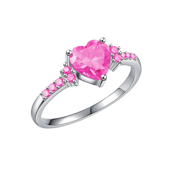 Creative Amethyst Zircon Silver Ring Fashion Wedding Heartshaped Colored Diamond Ring Female  Sales