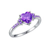 Creative Amethyst Zircon Silver Ring Fashion Wedding Heartshaped Colored Diamond Ring Female  Sales