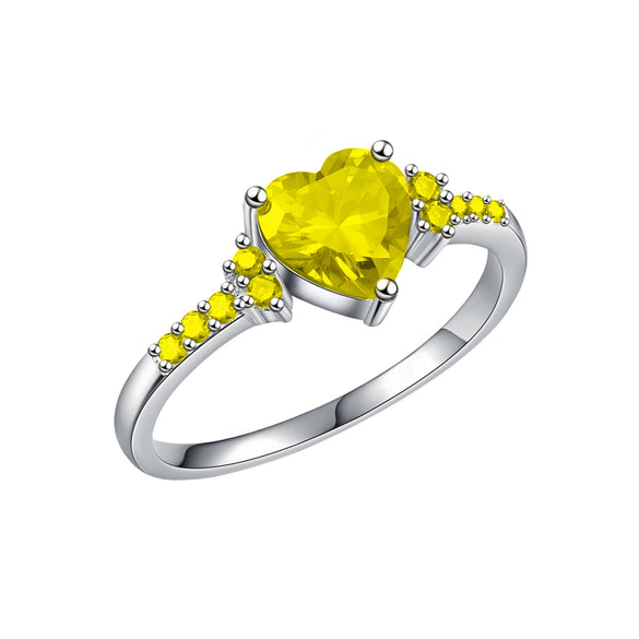 Creative Amethyst Zircon Silver Ring Fashion Wedding Heartshaped Colored Diamond Ring Female  Sales