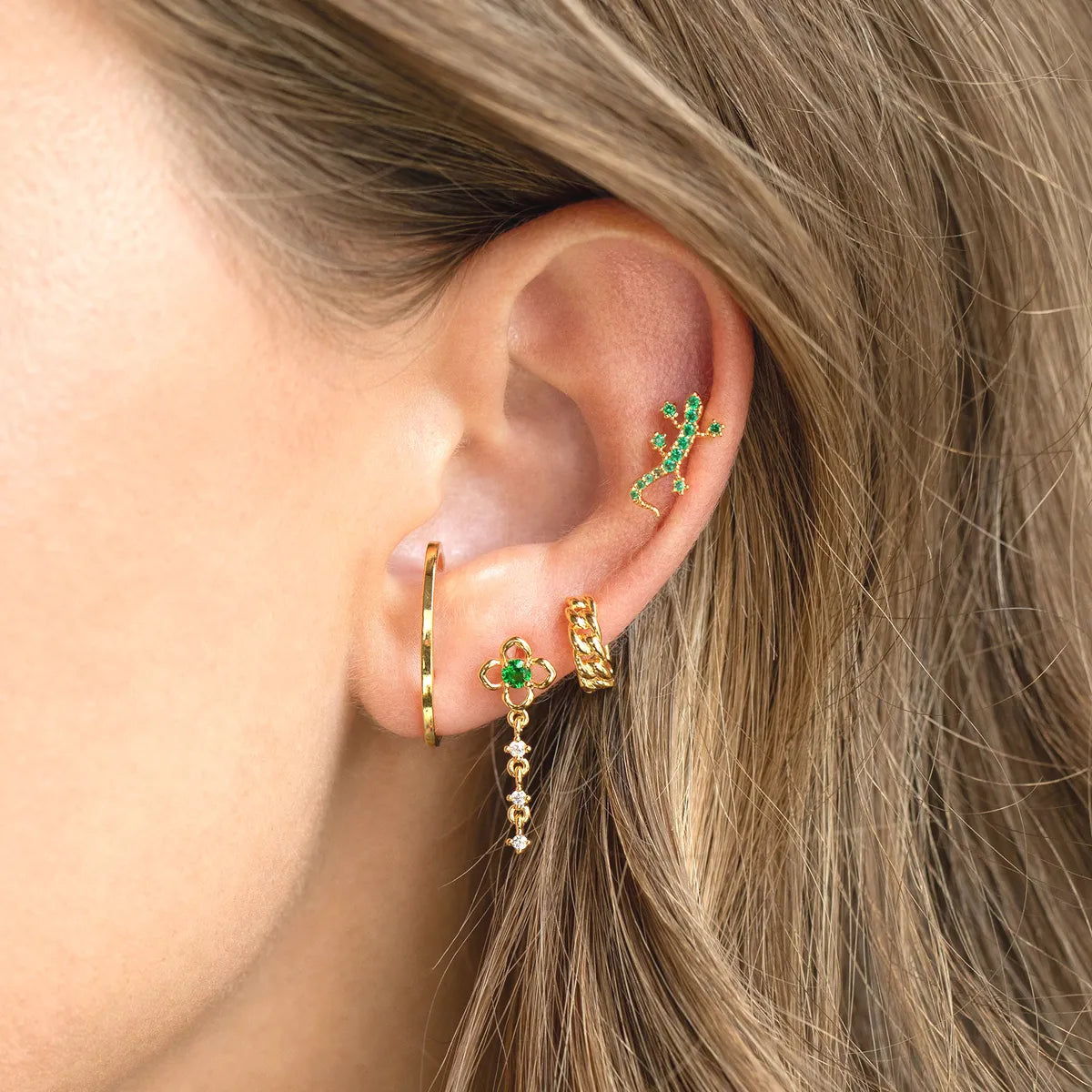 Creative Animal Gecko Green Zircon Copper Piercing Ear Bone Nails