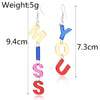 Creative Asymmetric Acrylic Letter Earrings Fashion Color Temperament