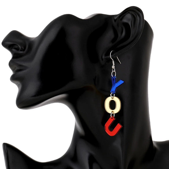Creative Asymmetric Acrylic Letter Earrings Fashion Color Temperament