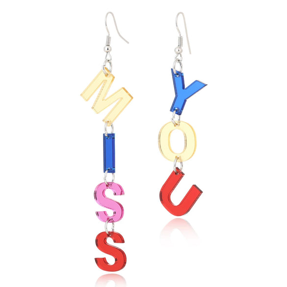 Creative Asymmetric Acrylic Letter Earrings Fashion Color Temperament