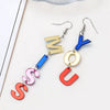 Creative Asymmetric Acrylic Letter Earrings Fashion Color Temperament