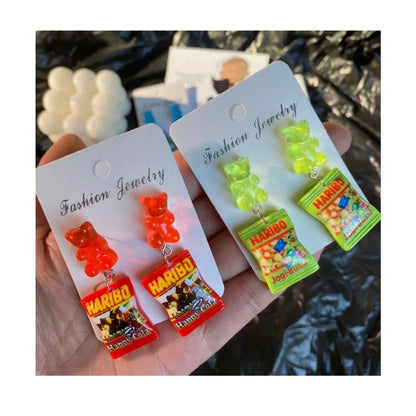 Creative Bear Candy Bag Ear Studs Childlike Simulation Food Play Earrings