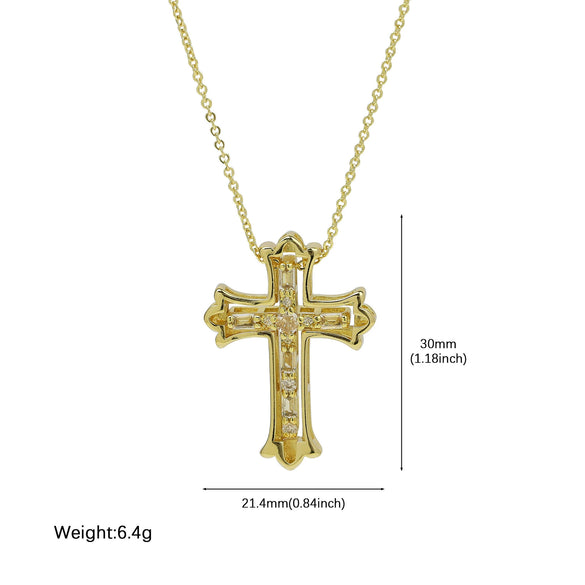 Creative Brass Micropaved Zircon Detachable Double Cross Pendant Necklace With Electroplating