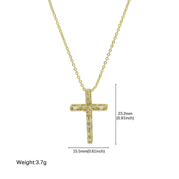 Creative Brass Micropaved Zircon Detachable Double Cross Pendant Necklace With Electroplating