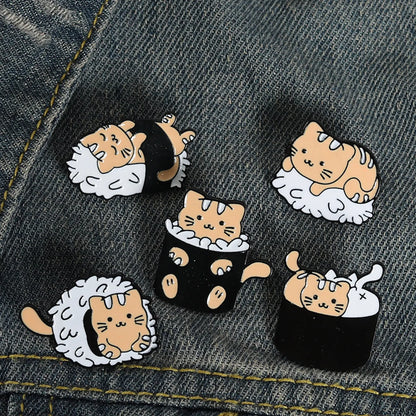 Creative Cartoon Cute Sushi Cat Alloy Brooch