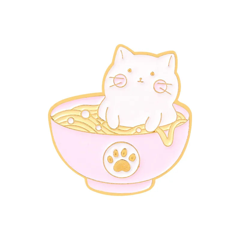 Creative Cartoon Kitten Ramen Bowls Chopsticks Shape Alloy Brooch