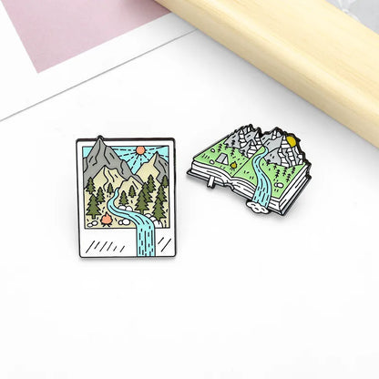 Creative Cartoon Landscape Map Alloy Mountain Peaks River Brooch