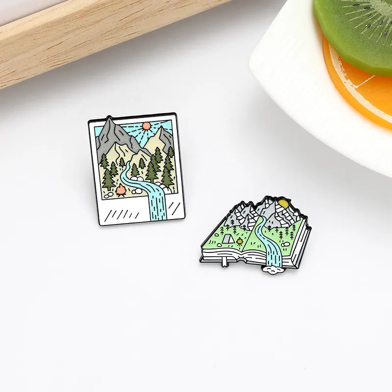 Creative Cartoon Landscape Map Alloy Mountain Peaks River Brooch