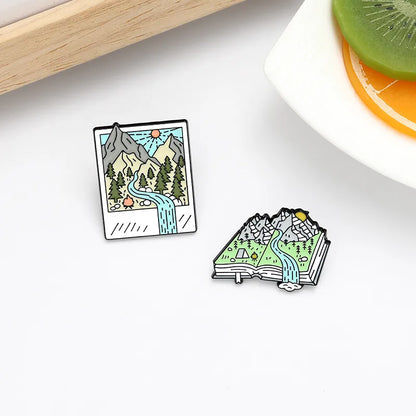 Creative Cartoon Landscape Map Alloy Mountain Peaks River Brooch