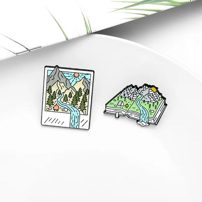 Creative Cartoon Landscape Map Alloy Mountain Peaks River Brooch