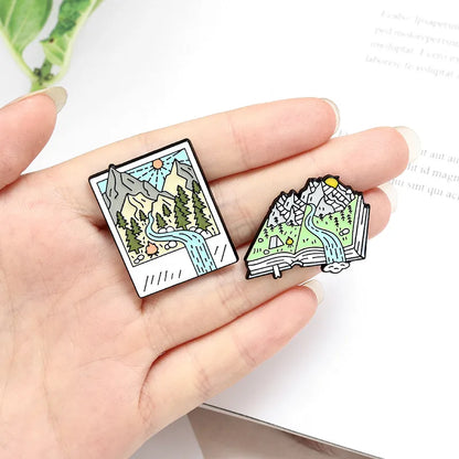 Creative Cartoon Landscape Map Alloy Mountain Peaks River Brooch