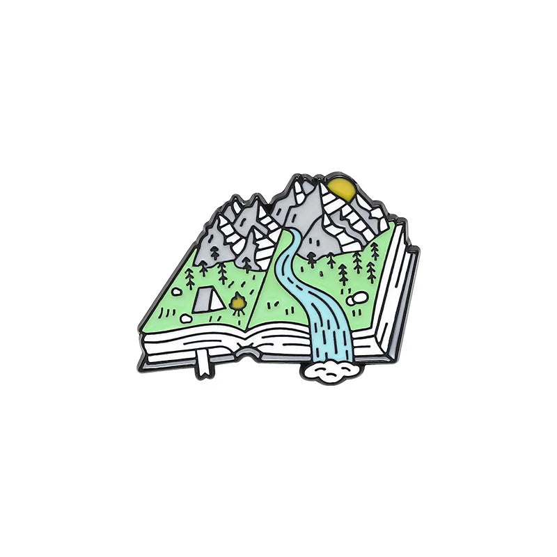 Creative Cartoon Landscape Map Alloy Mountain Peaks River Brooch