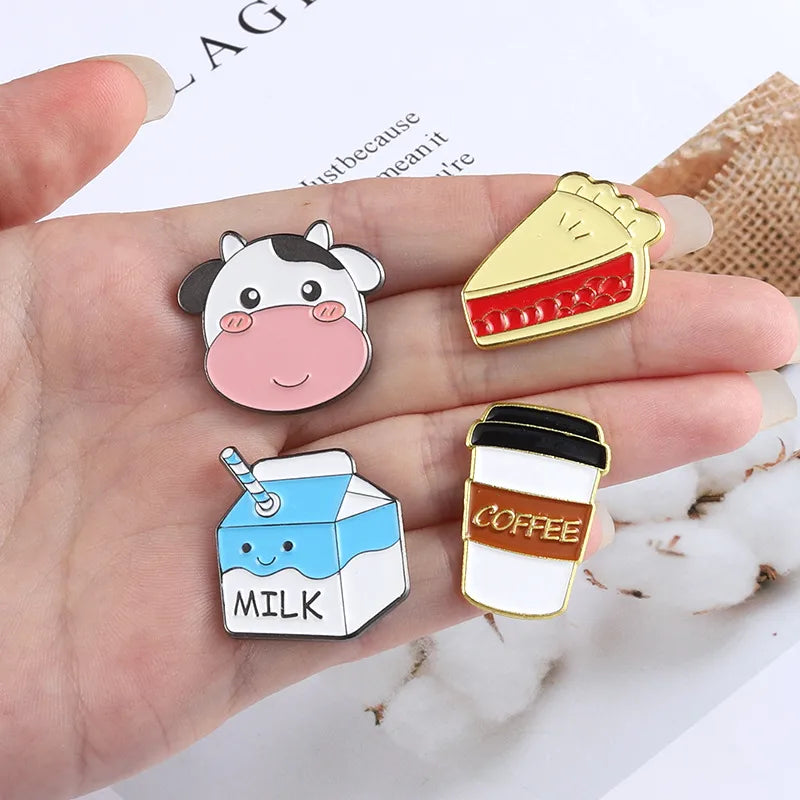 Creative Cartoon Milk Cup Coffee Cup Cow Pizza Cake Beer Shape Alloy Drip Oil Brooch