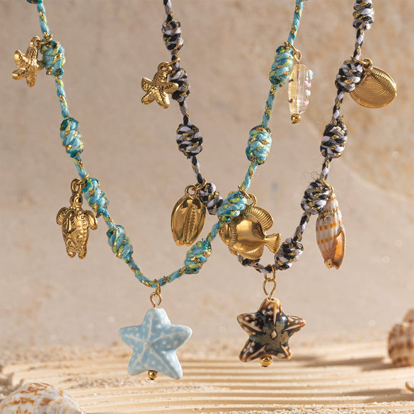 Creative Ceramic Pendant Lanyard Necklace With Animal And Zodiac Patterns For Women Summer Fresh Titanium Steel Clavicle Chain