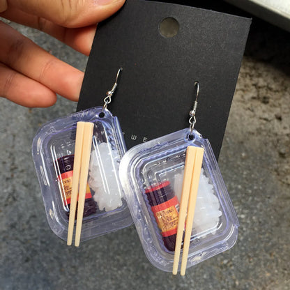 Creative Cute Artificial Bento Lunch Box Pendant Earrings