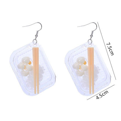 Creative Cute Artificial Bento Lunch Box Pendant Earrings