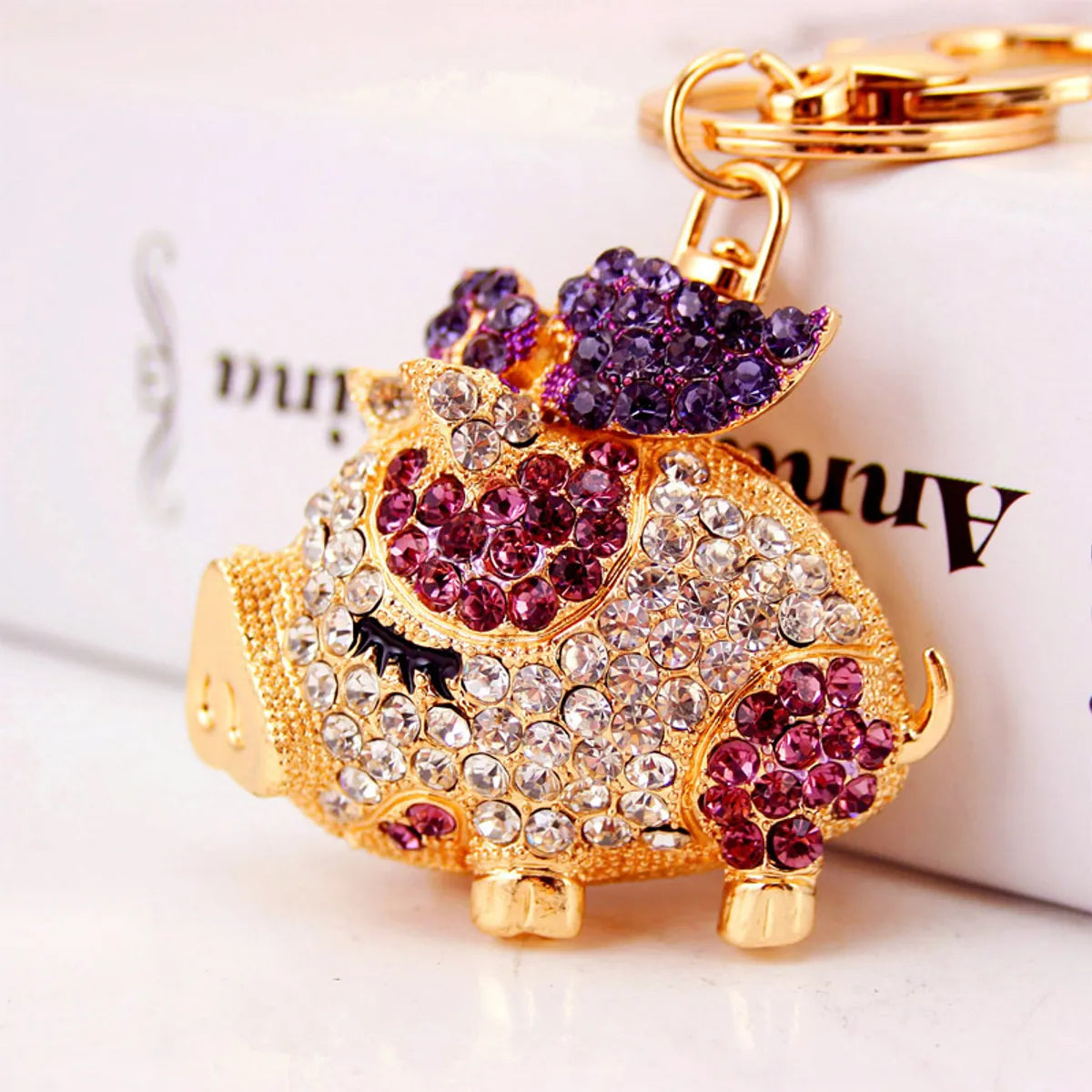 Creative Cute Diamond Zodiac Pig Car Keychain