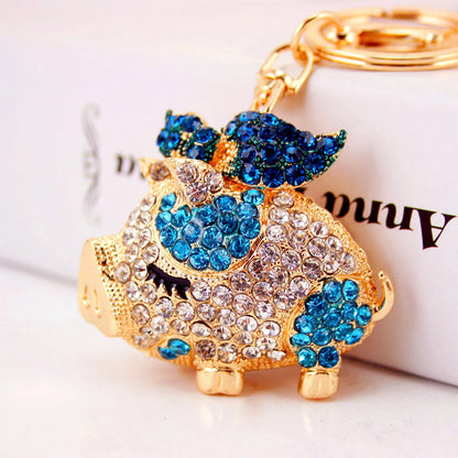 Creative Cute Diamond Zodiac Pig Car Keychain