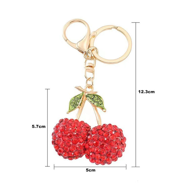 Creative 3D Rhinestone Cherry Fruit Zinc Alloy Keychain Souvenir Gift