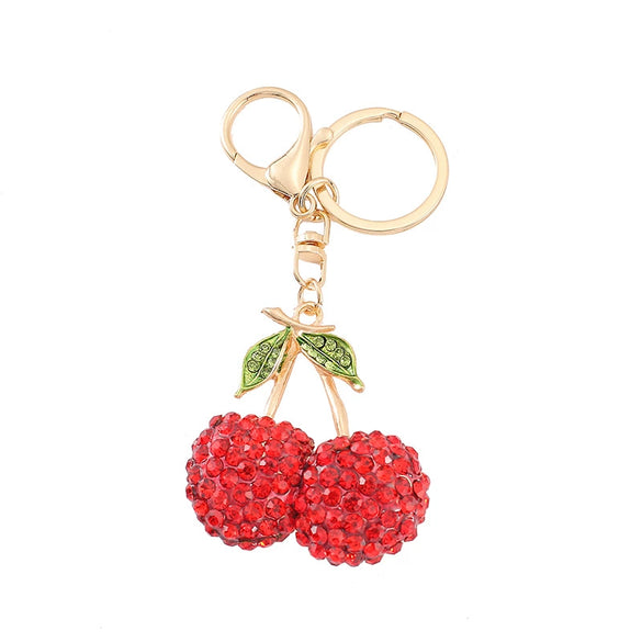 Creative 3D Rhinestone Cherry Fruit Zinc Alloy Keychain Souvenir Gift