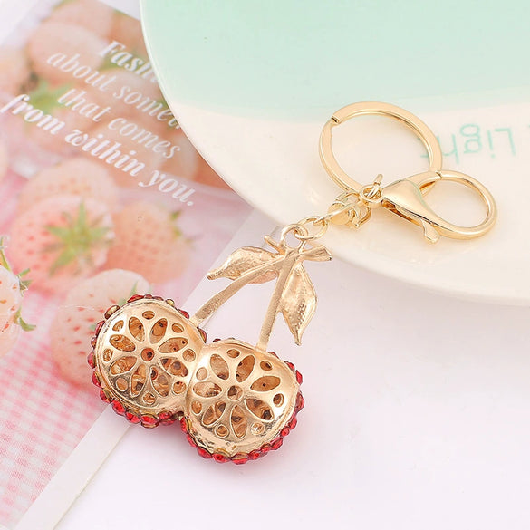 Creative 3D Rhinestone Cherry Fruit Zinc Alloy Keychain Souvenir Gift