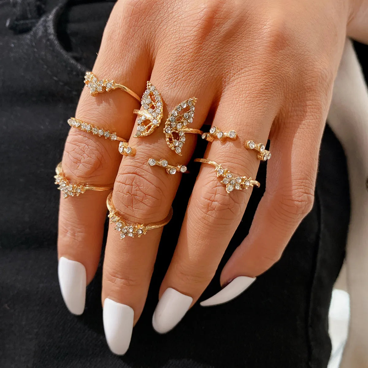 Creative Elegant Micro Diamond Inlaid Butterfly Open Knuckle Ring 8-piece Set