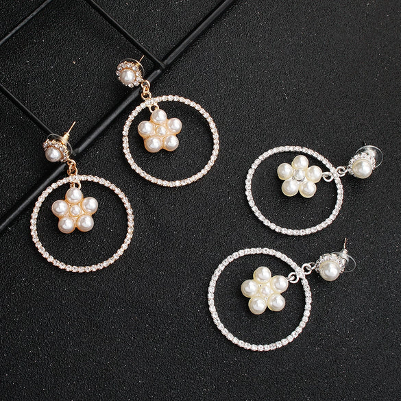 Creative Exaggerated Round Geometric Earrings With Imitation Pearls And Star Detail For Women Natural Style Statement Jewelry