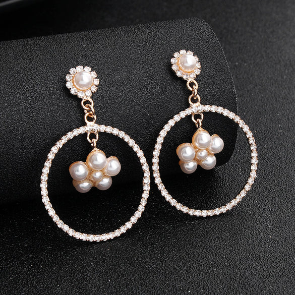 Creative Exaggerated Round Geometric Earrings With Imitation Pearls And Star Detail For Women Natural Style Statement Jewelry