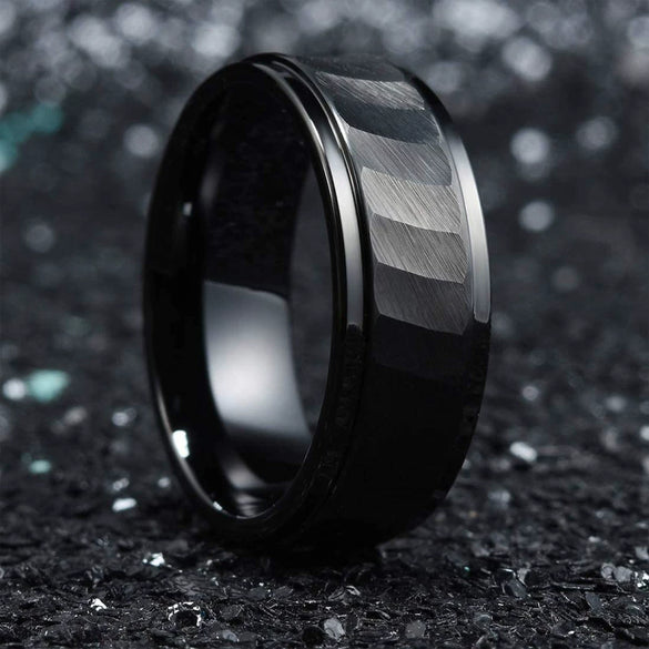 Creative Fashion Black Silver Knife Cut Stainless Steel Ring