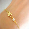 Creative Fashion Hollow Leaf Pearl Bracelet For Women Alloy Electroplated Leaves Chain Bracelet