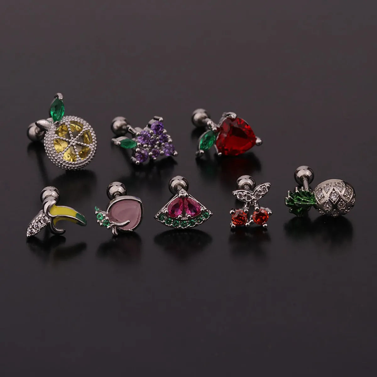 Fruit Inlaid Zircon Metal Earrings