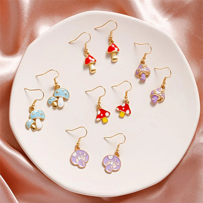 Europe And America Creative Fun Mushroom Earrings For Women Ins Style Cute Colorful Oil Necklace Small Mushroom Earrings Earrings Popular Sale