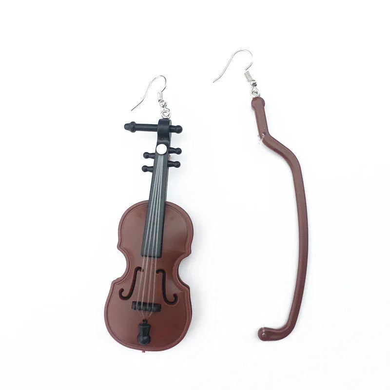 Creative Hand-Made Violin Retro Musical Instrument Earring Contrast Color