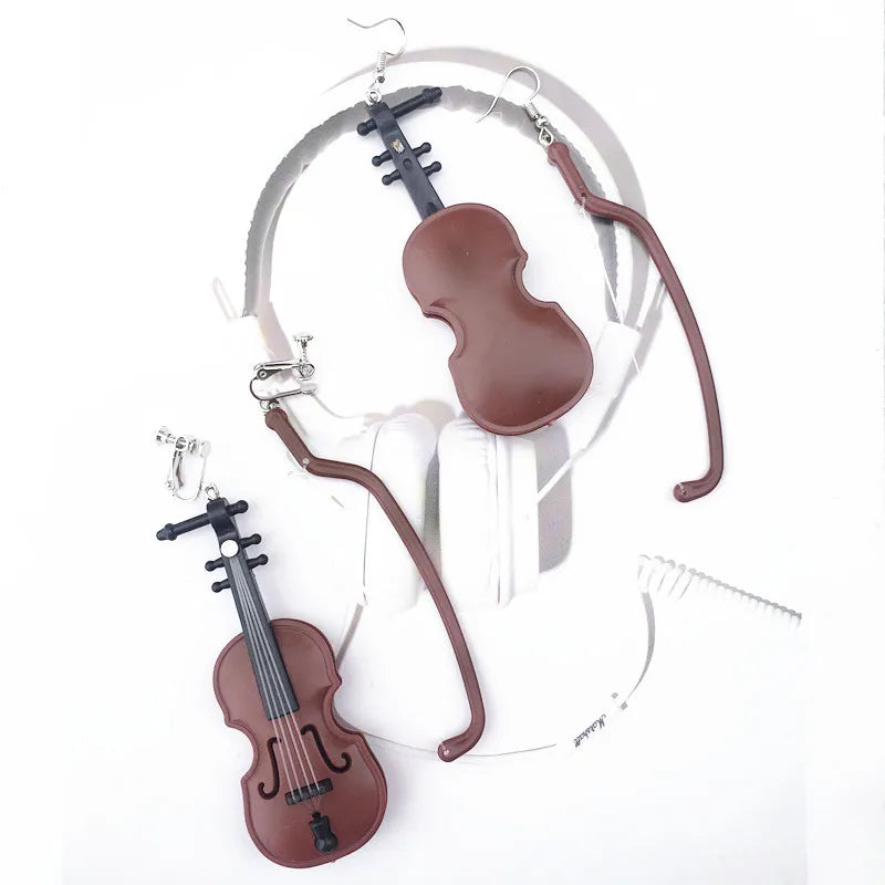 Creative Hand-Made Violin Retro Musical Instrument Earring Contrast Color