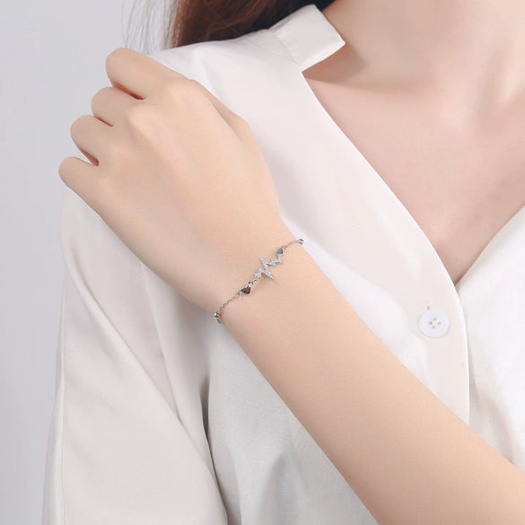 Creative Heartbeat Lightning Broken Line Geometric Bracelet In S925 Sterling Silver Electroplated Women's Jewelry