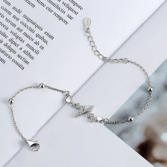 Creative Heartbeat Lightning Broken Line Geometric Bracelet In S925 Sterling Silver Electroplated Women's Jewelry