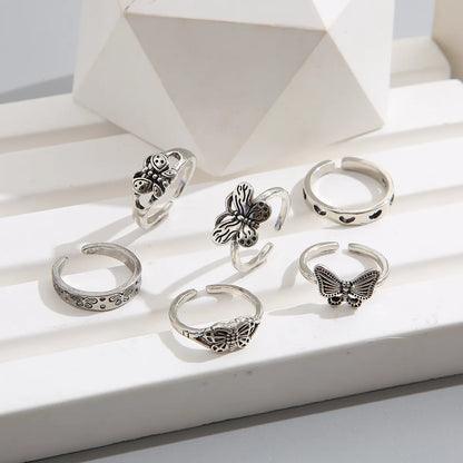 Creative Hollow Heart Shaped Butterfly Ring Set Six-piece Set