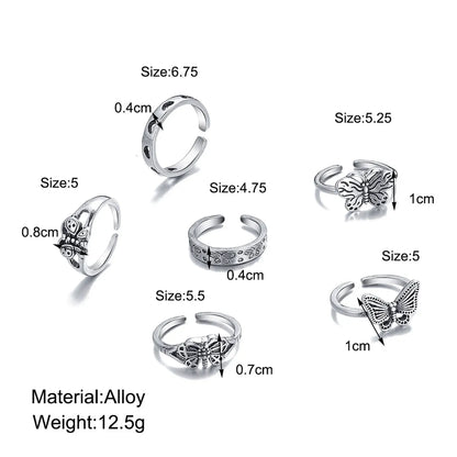 Creative Hollow Heart Shaped Butterfly Ring Set Six-piece Set