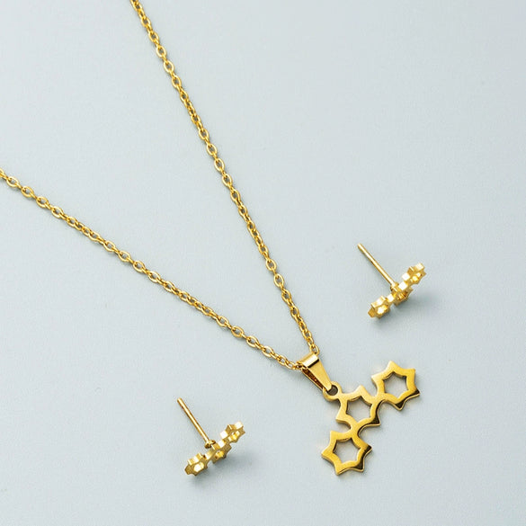 Creative Hollow Love Pendant Titanium Steel Necklace Earrings Set With Snake Bone Chain Electroplated For Women