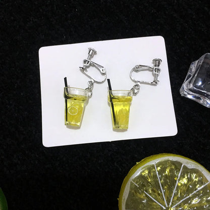 Creative Lemon Cup Fun Fruit Drink Cartoon Funny Earrings Wholesale