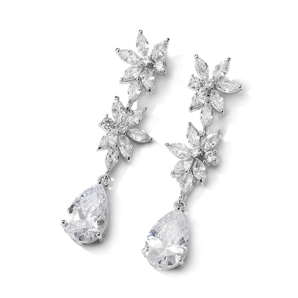 Creative Long Flower Earrings For Women Light Luxury Micro Inlaid Water Drop Zircon Copper Electroplated