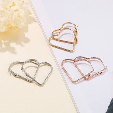 Creative Metal Engraved Stainless Steel Heart-shaped Fashion Earrings