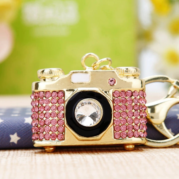 Creative Metal Rhinestone Camera Car Keychain For Women's Bag Pendant